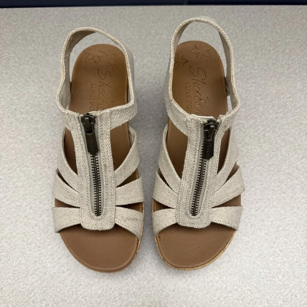 Women's Skechers Cali Brit Natural Platform Wedge Sandals Zip Closure US Sz 6 - Picture 8 of 10